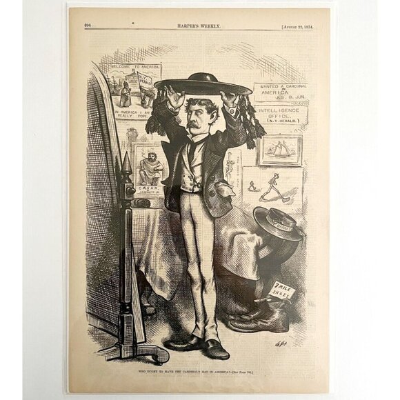 Thomas Nast Cardinals Hat 1874 Victorian Woodcut Engraving LGBinTN2 - Picture 2 of 2